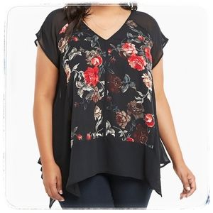 Torrid | Floral Print Chiffon Sharkbite Blouse